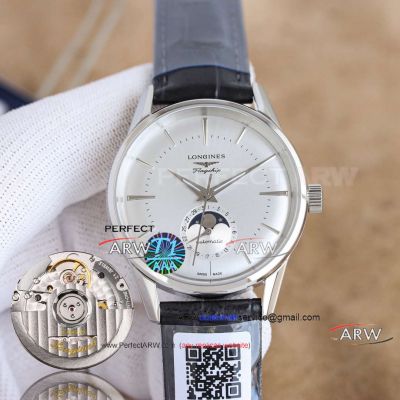 Best Replica Longines Flagship Silver Dial Swiss Mechanical Moon Phase Watch 